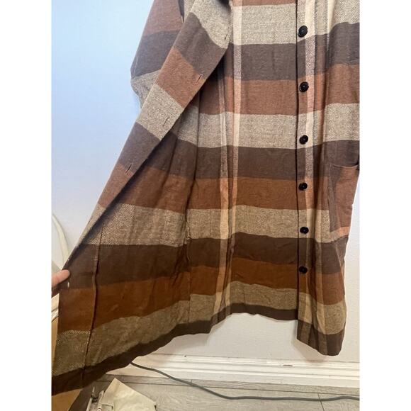 60s 70s‎ vintage brown wool flannel Lightweight coat Jacket Duster USA folklore - Picture 8 of 16